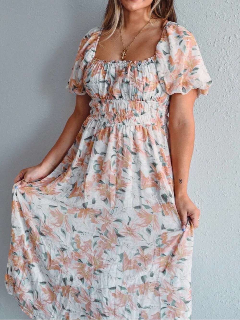 Simplee Apparel Pink Floral Ruffle Maxi Dress